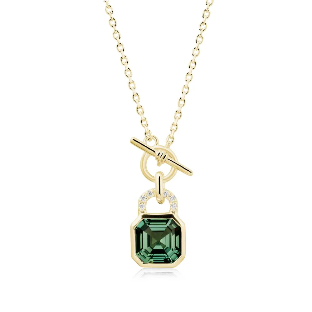 Green Sapphire Lock Pendant Necklace with Openable Toggle - Image 6