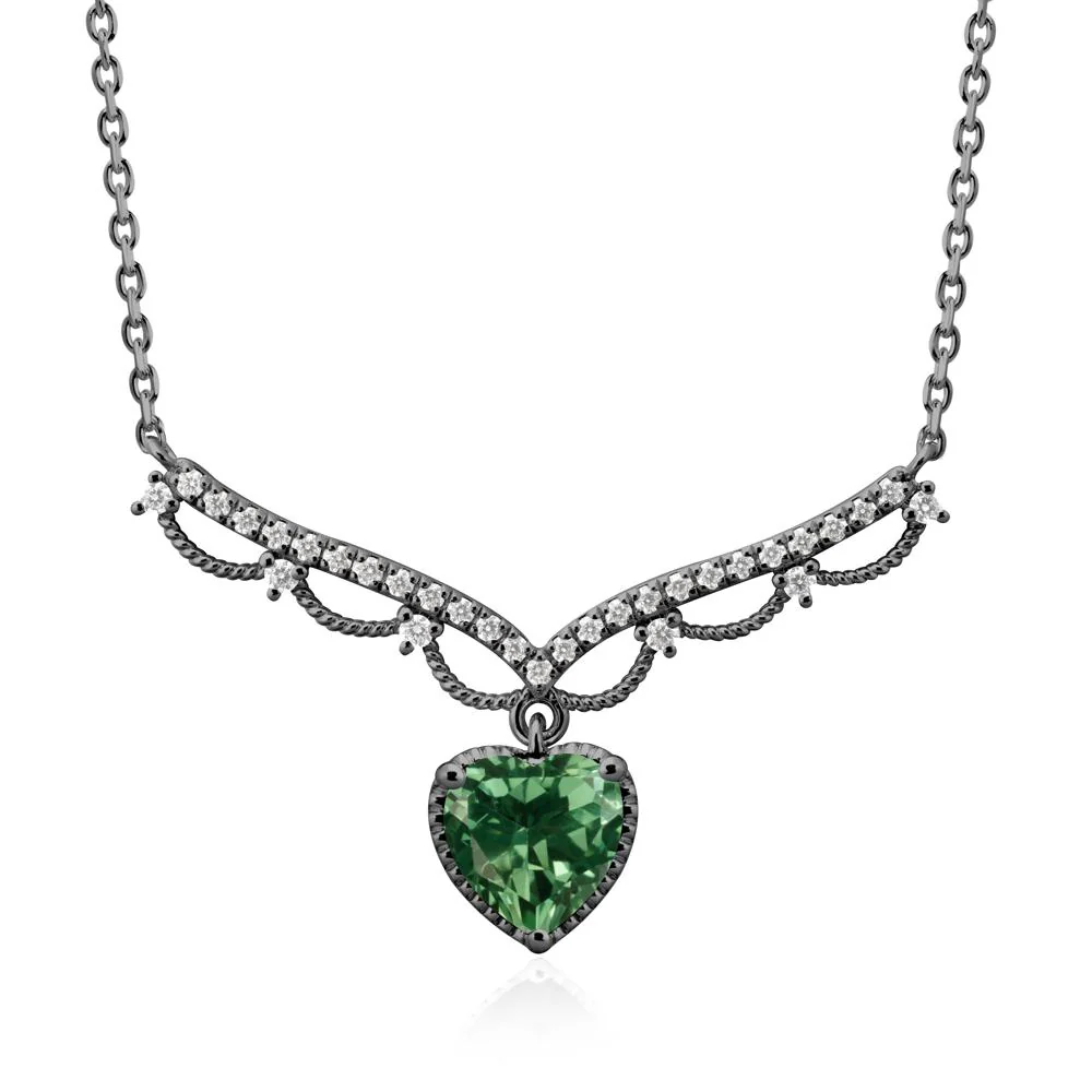 Green Sapphire Milgrain Halo Pendant Necklace
