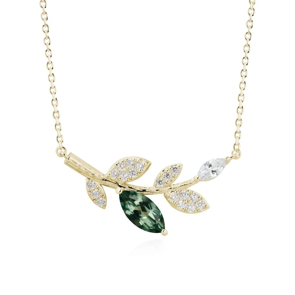 Green Sapphire Olive Branch Pendant Necklace