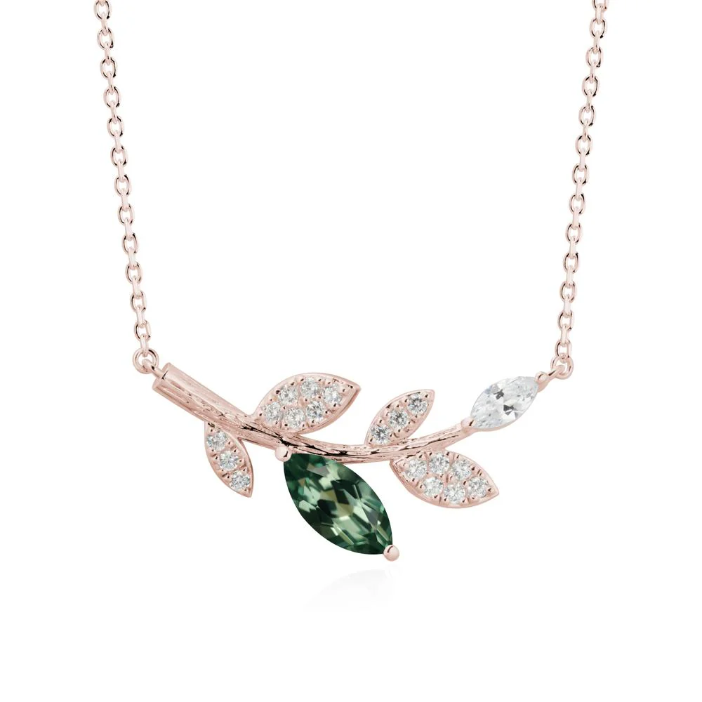 Green Sapphire Olive Branch Pendant Necklace - Image 2