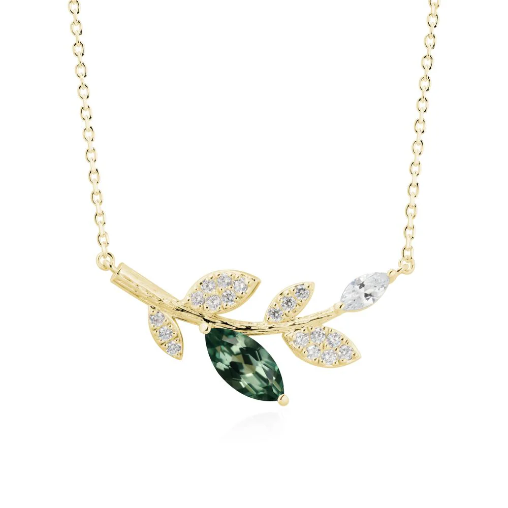 Green Sapphire Olive Branch Pendant Necklace - Image 6