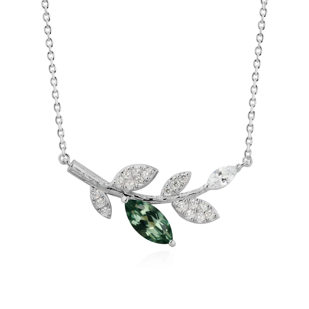 Green Sapphire Olive Branch Pendant Necklace - Image 8