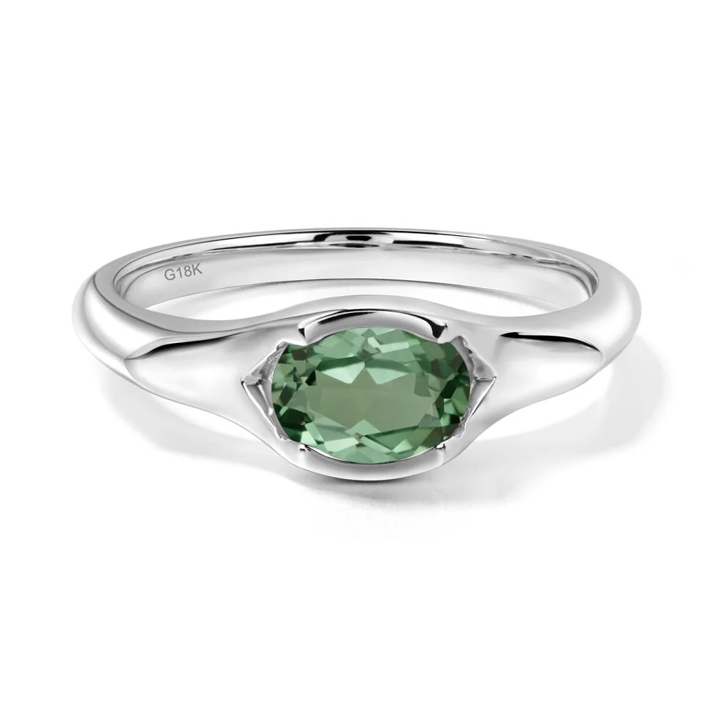 Green Sapphire Oval Bezel Set Engagement Ring - Image 3