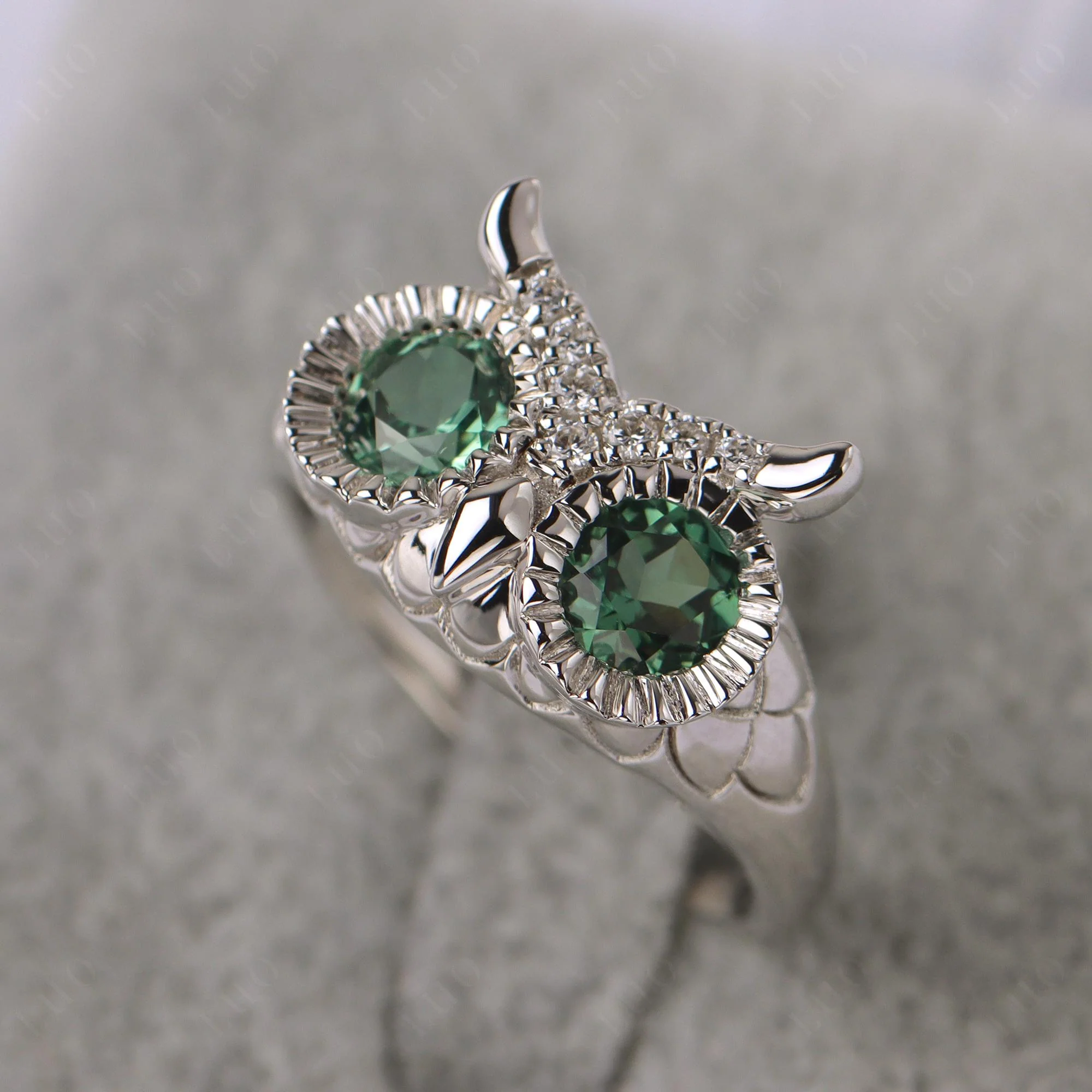 Green Sapphire Owl Ring - Image 11