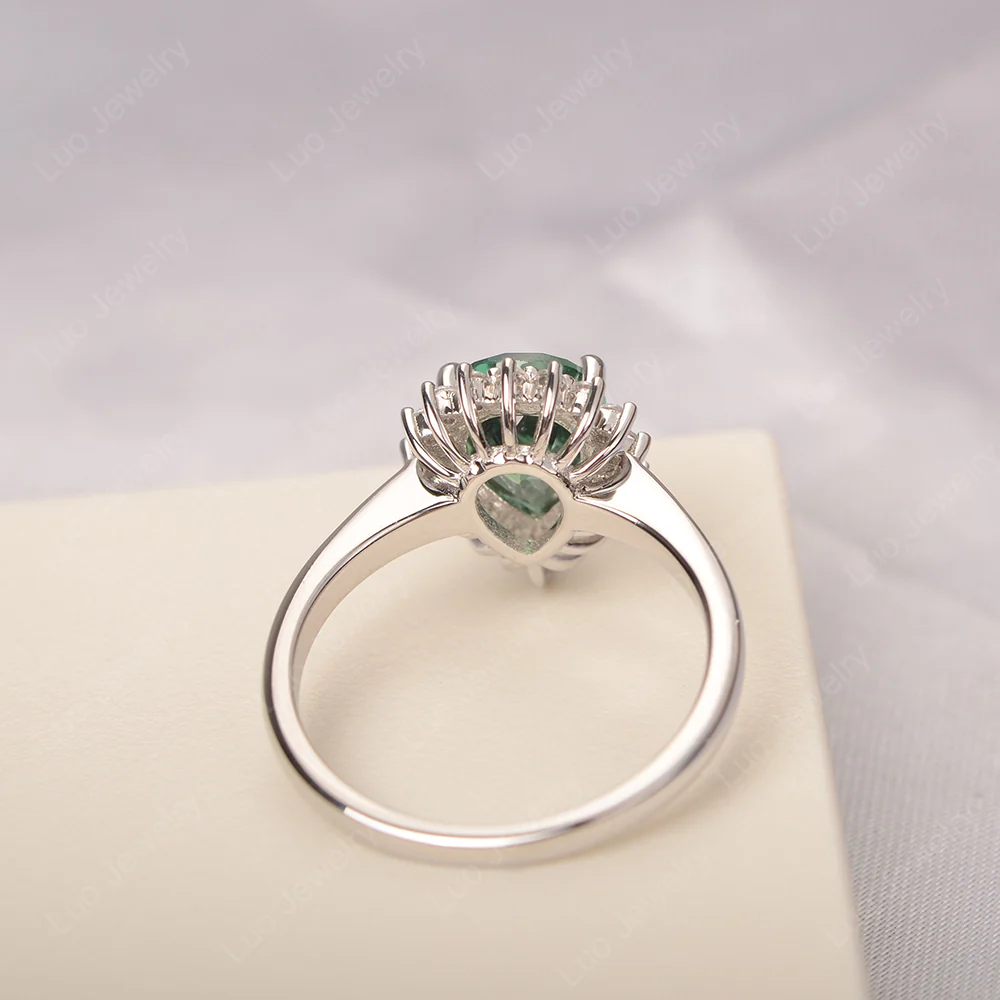 Green Sapphire Pear Halo Engagement Ring - Image 3