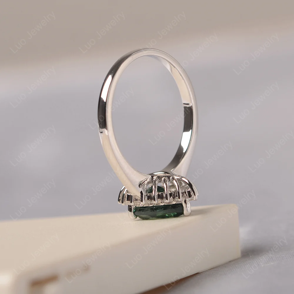 Green Sapphire Pear Halo Engagement Ring - Image 4