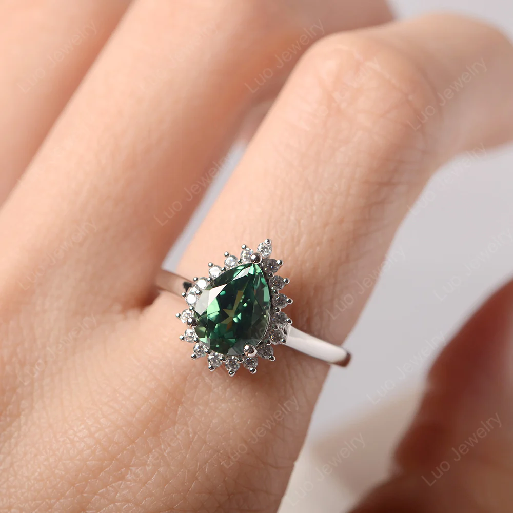 Green Sapphire Pear Halo Engagement Ring - Image 5
