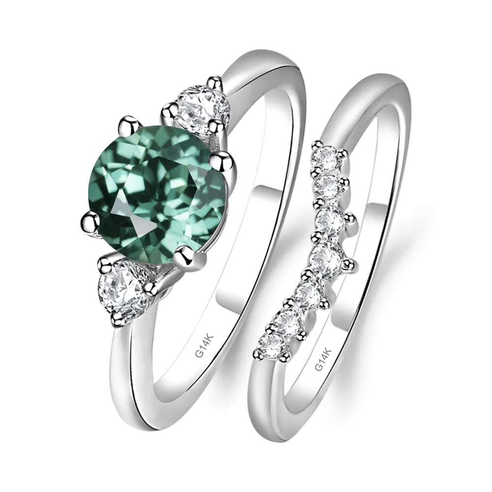 Round Green Sapphire Wedding Ring Set - Image 4