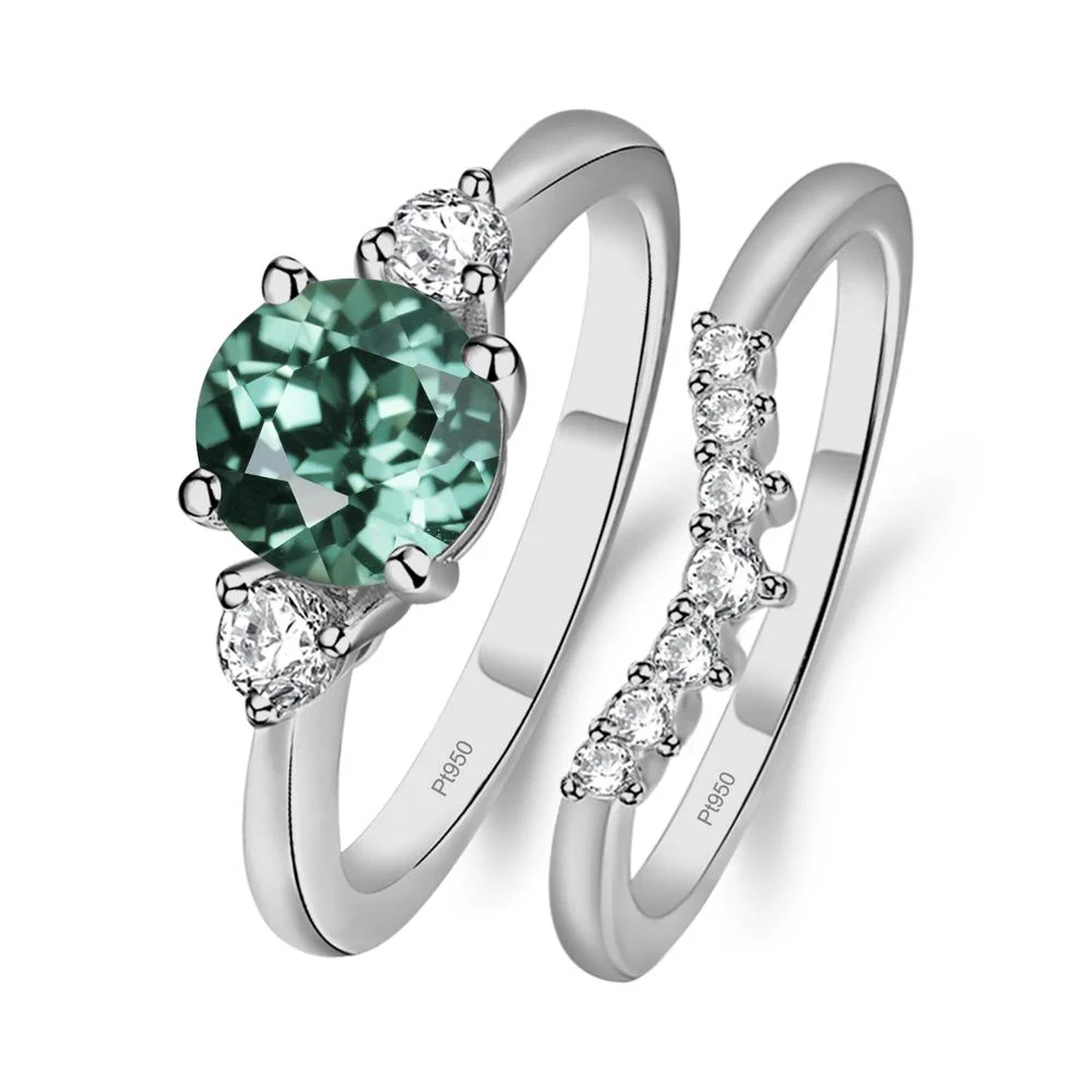 Round Green Sapphire Wedding Ring Set - Image 6