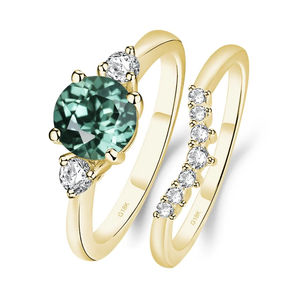 Round Green Sapphire Wedding Ring Set - Image 8