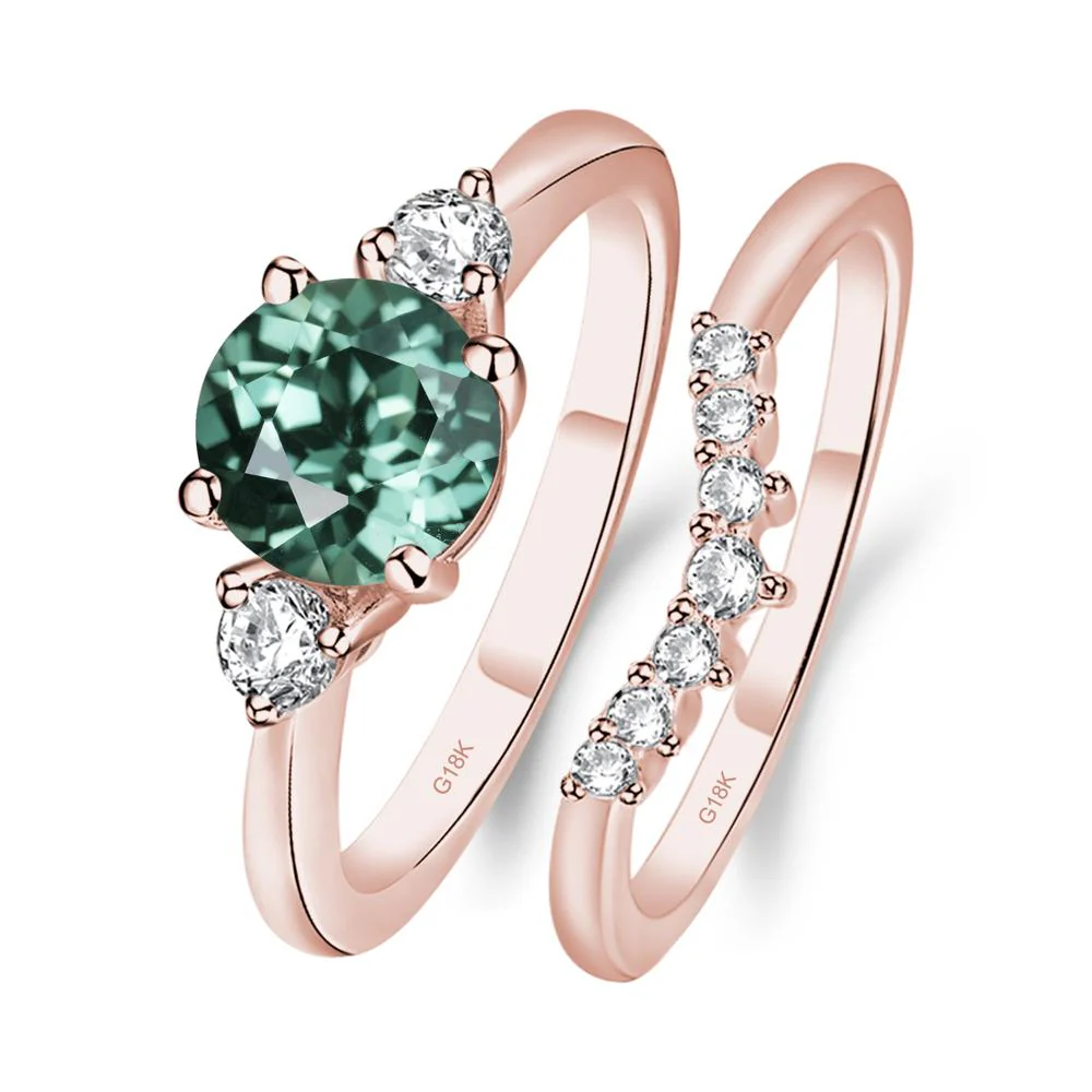 Round Green Sapphire Wedding Ring Set - Image 9