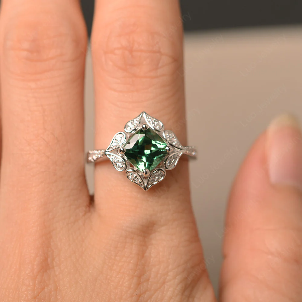Green Sapphire Ring Cushion Cut Kite Set - Image 4