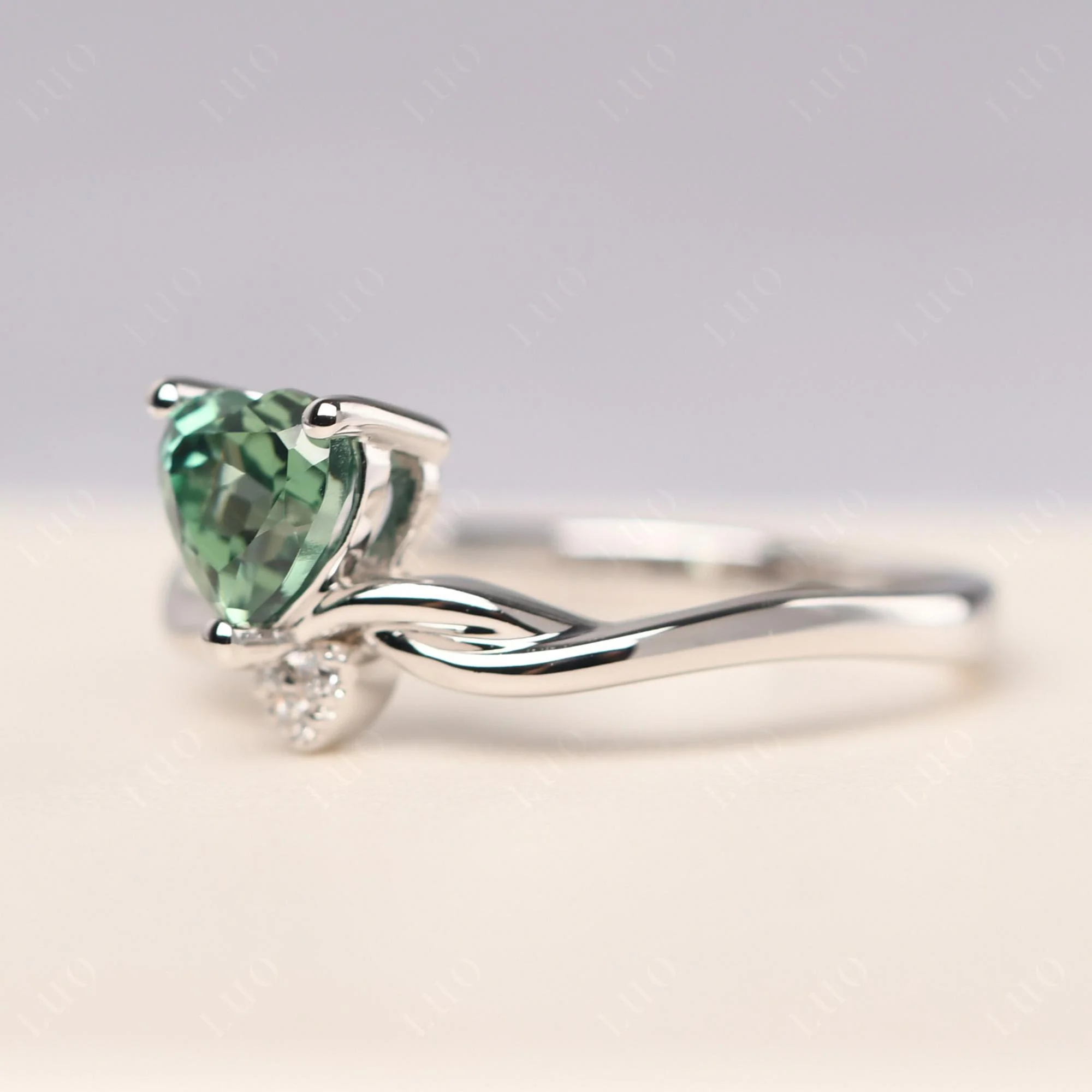 Dainty Twisted Green Sapphire Engagement Ring - Image 11