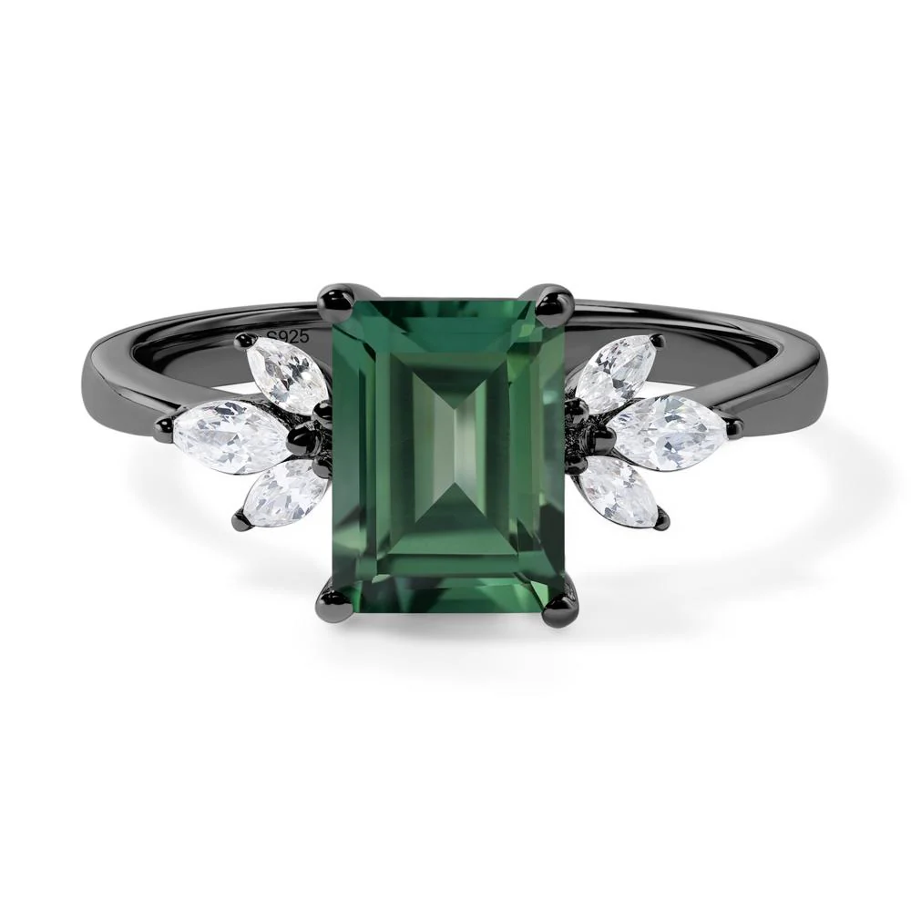 Sunburst Emerald Cut Green Sapphire Ring - Image 2