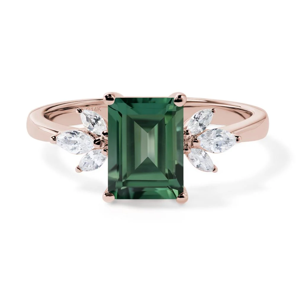 Sunburst Emerald Cut Green Sapphire Ring - Image 5