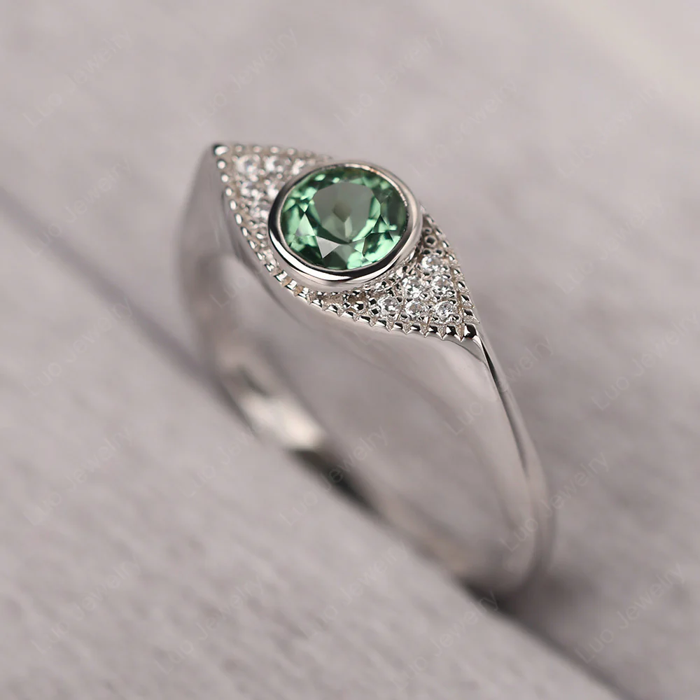 Green Sapphire Bezel Set Evil Eye Ring - Image 3