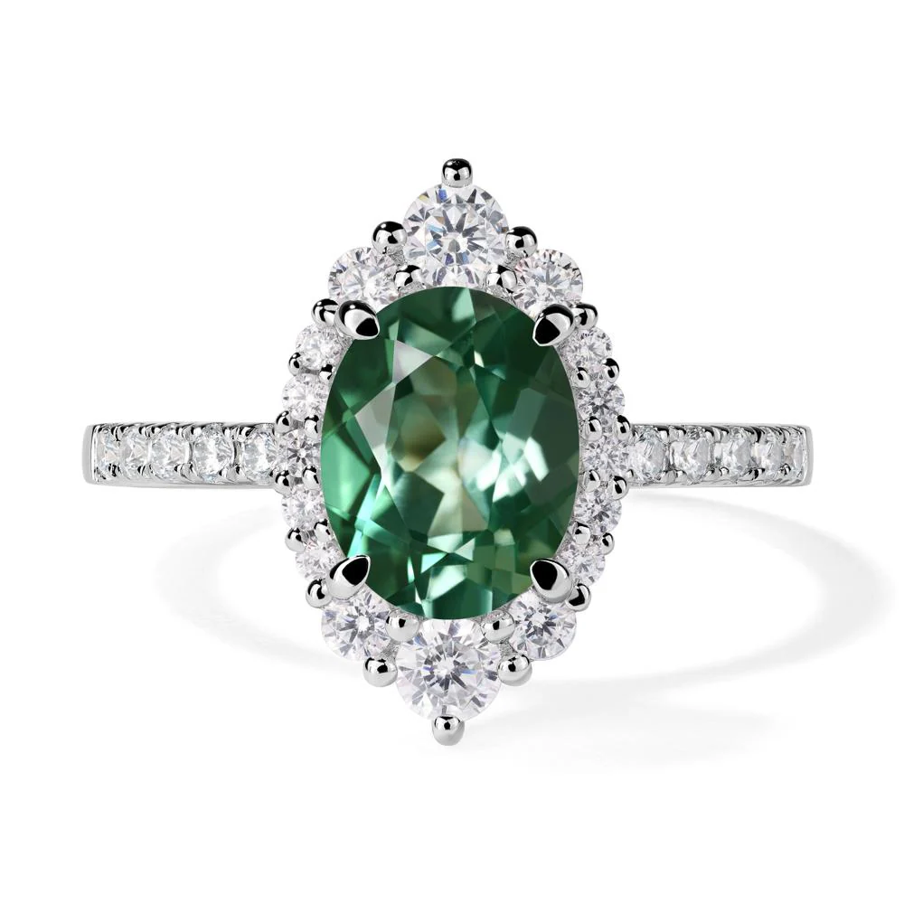 Oval Green Sapphire Halo Cluster Ring - Image 3