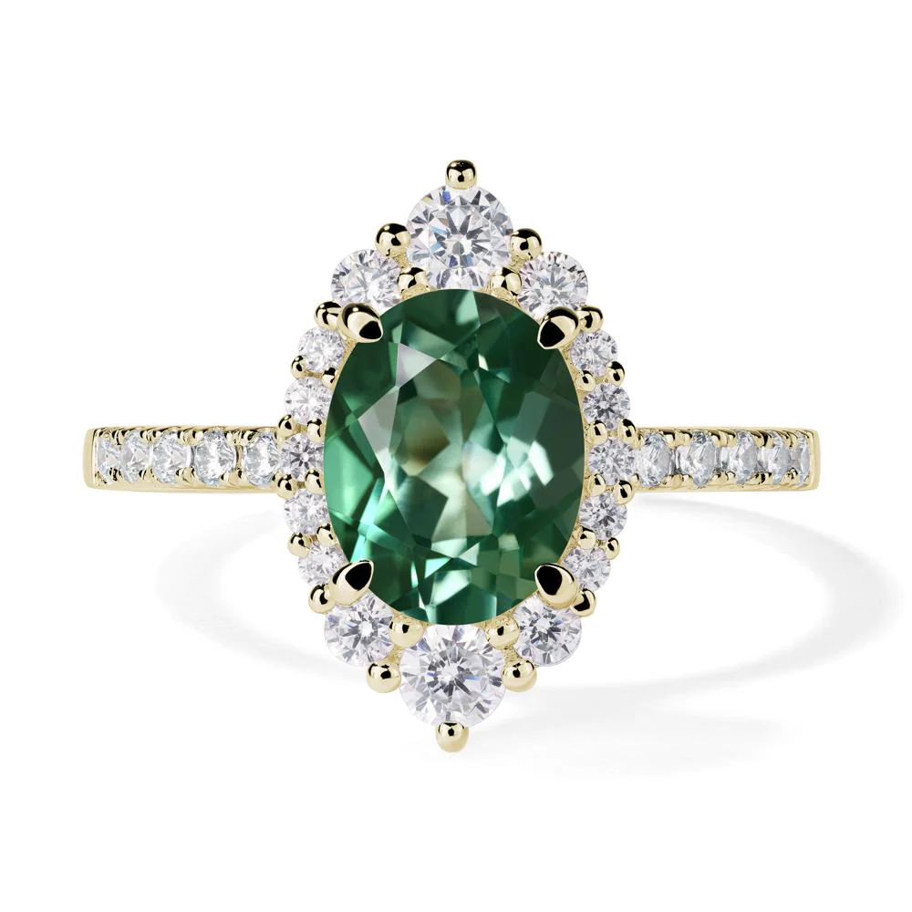 Oval Green Sapphire Halo Cluster Ring - Image 4