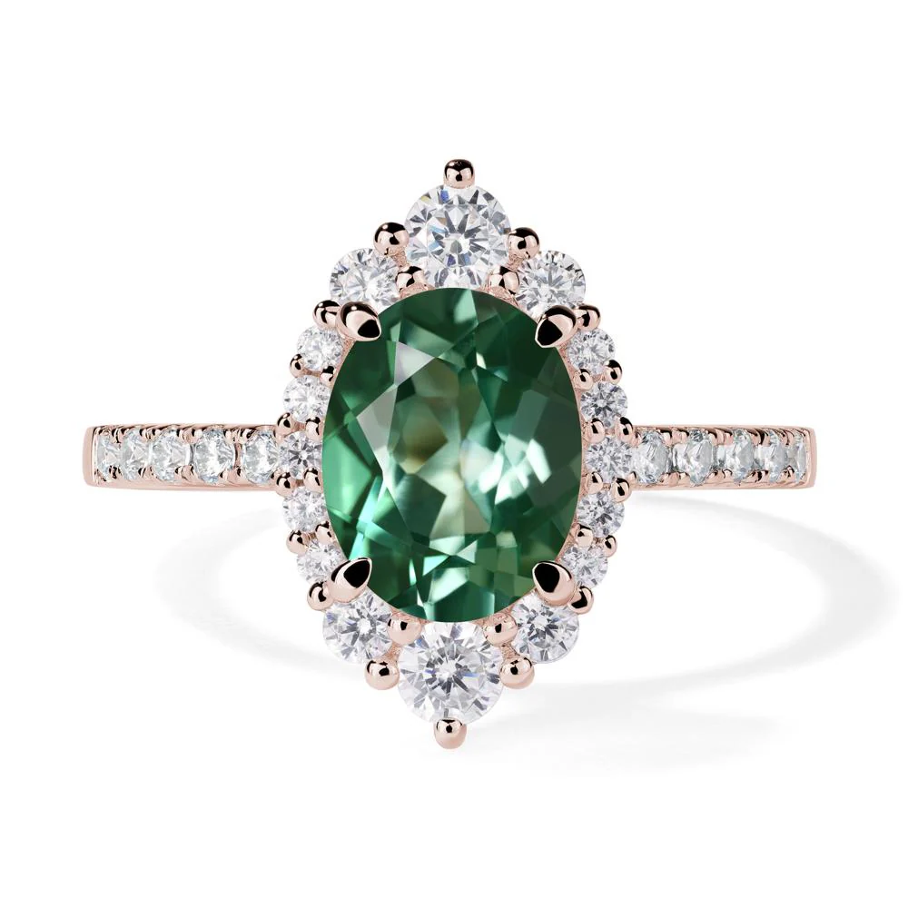 Oval Green Sapphire Halo Cluster Ring - Image 5