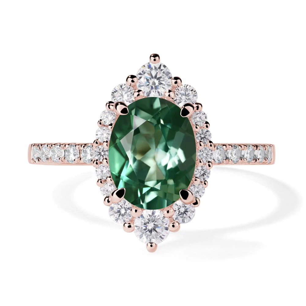 Oval Green Sapphire Halo Cluster Ring - Image 9
