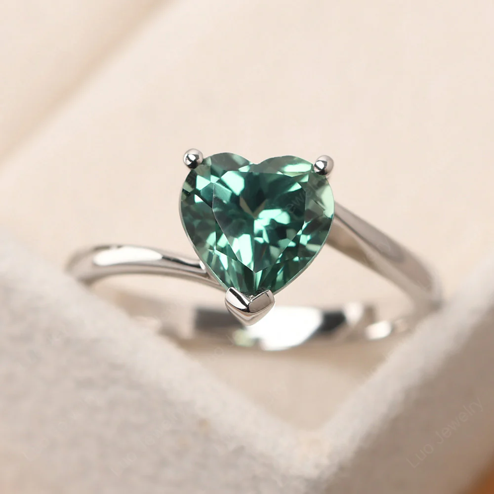 Green Sapphire Heart Solitaire Engagement Ring