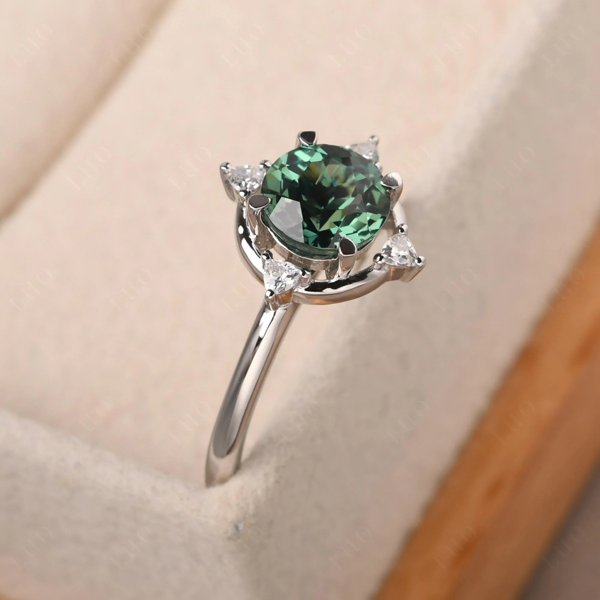 Green Sapphire North Star Engagement Ring - Image 11