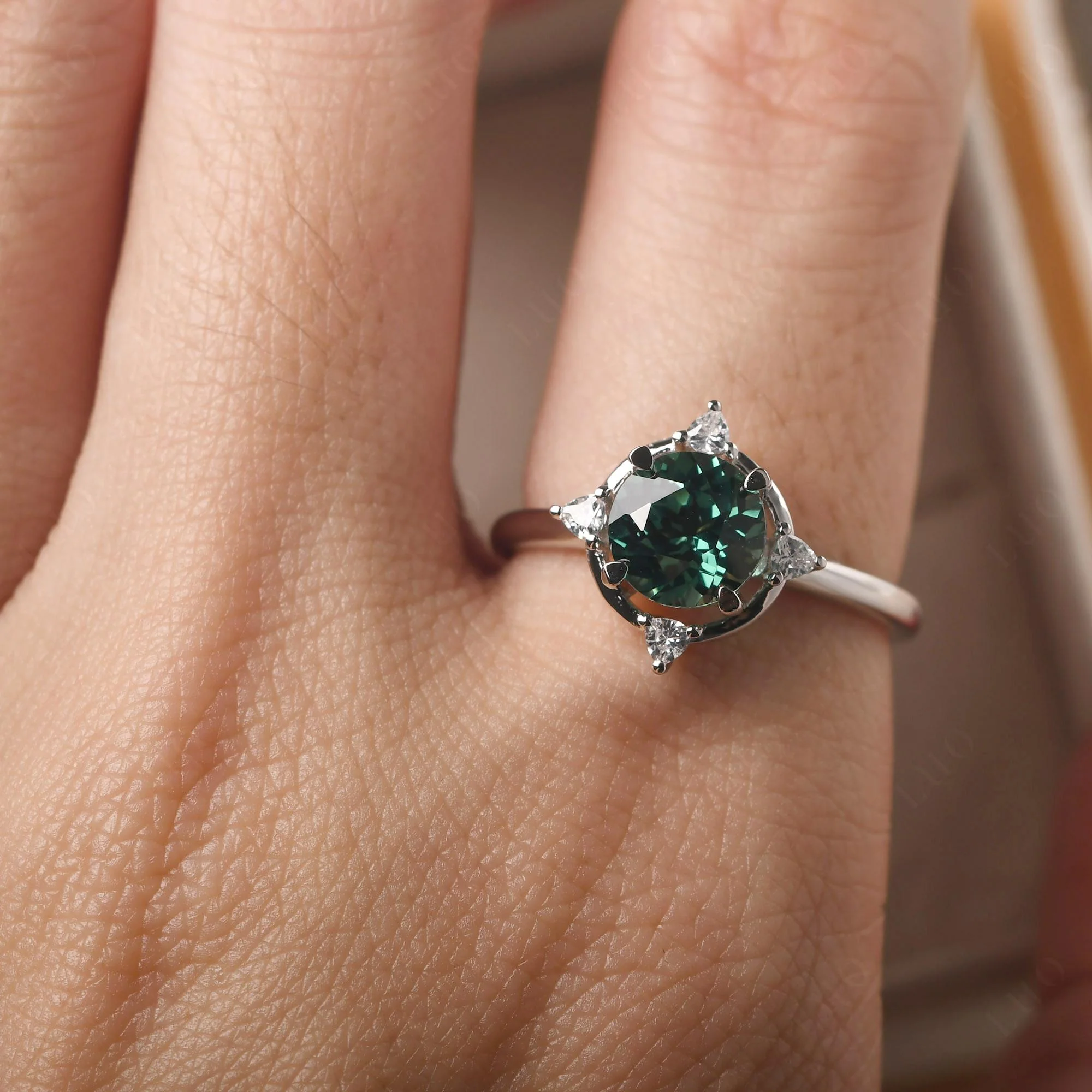 Green Sapphire North Star Engagement Ring - Image 13