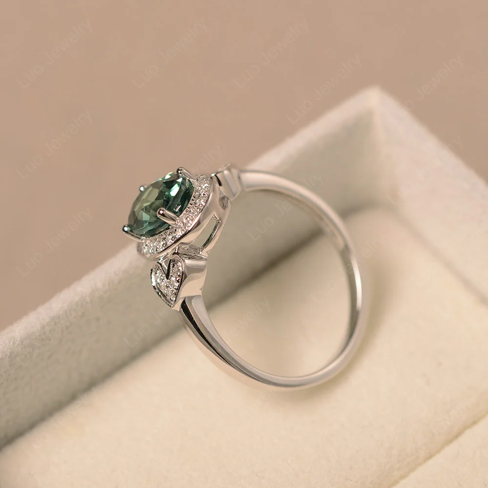 Oval Cut Green Sapphire Halo Engagement Ring - Image 3