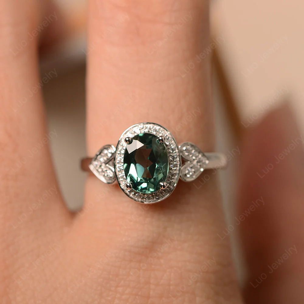 Oval Cut Green Sapphire Halo Engagement Ring - Image 4
