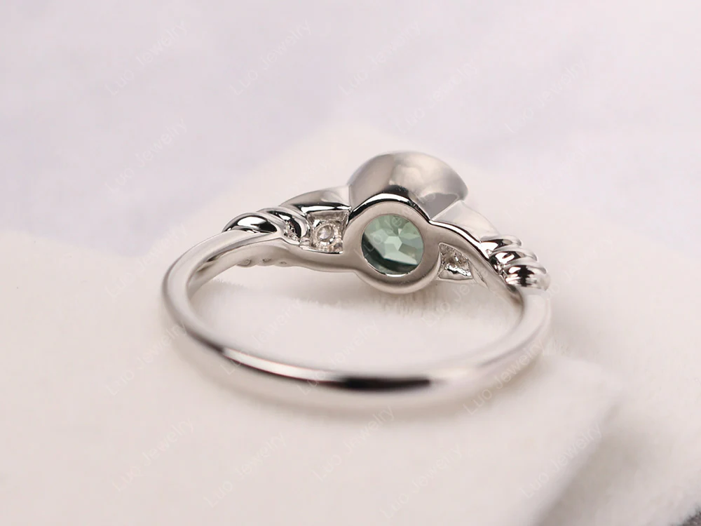 Green Sapphire Ring Round Bezel Engagement Ring - Image 3