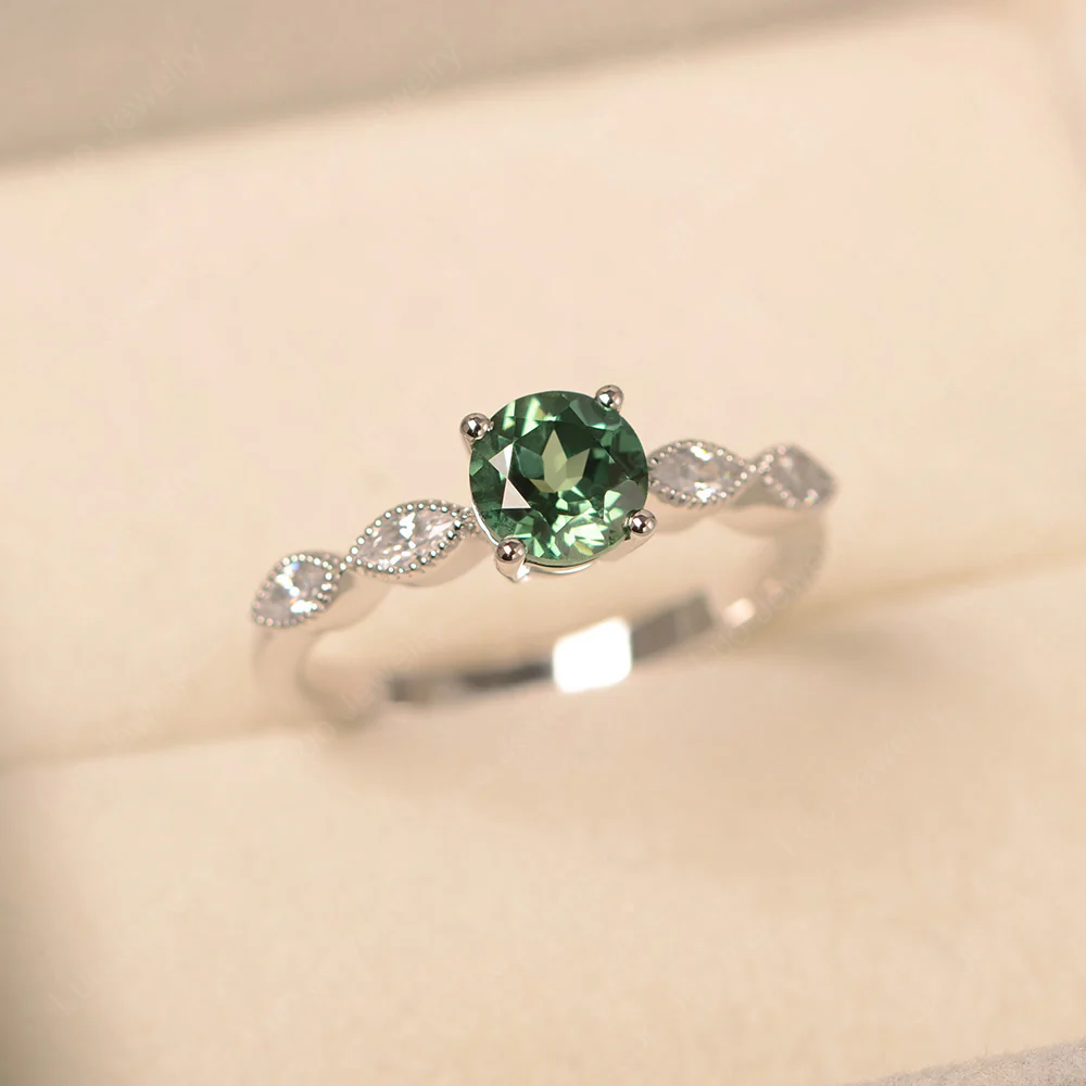 Green Sapphire Milgrain Vintage Inspired Ring - Image 2