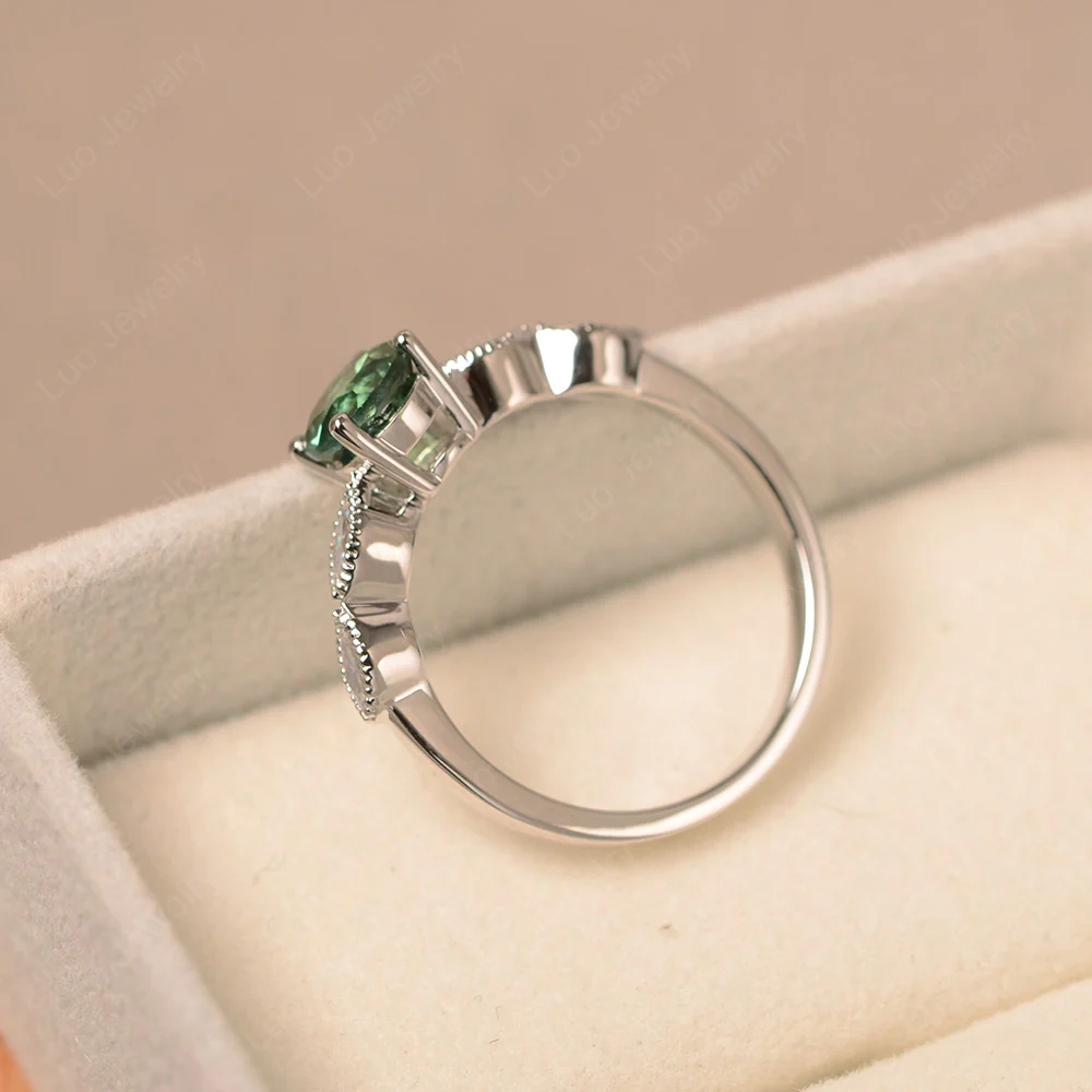 Green Sapphire Milgrain Vintage Inspired Ring - Image 4