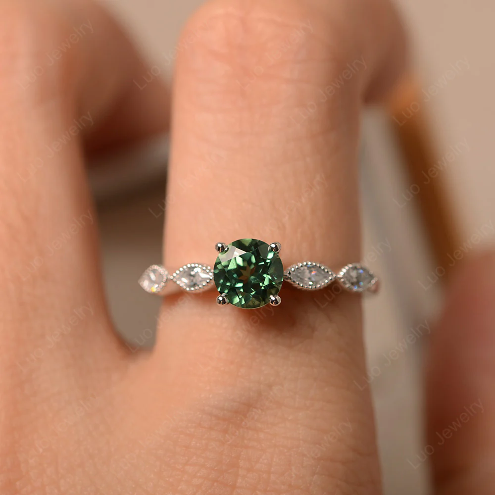 Green Sapphire Milgrain Vintage Inspired Ring - Image 5