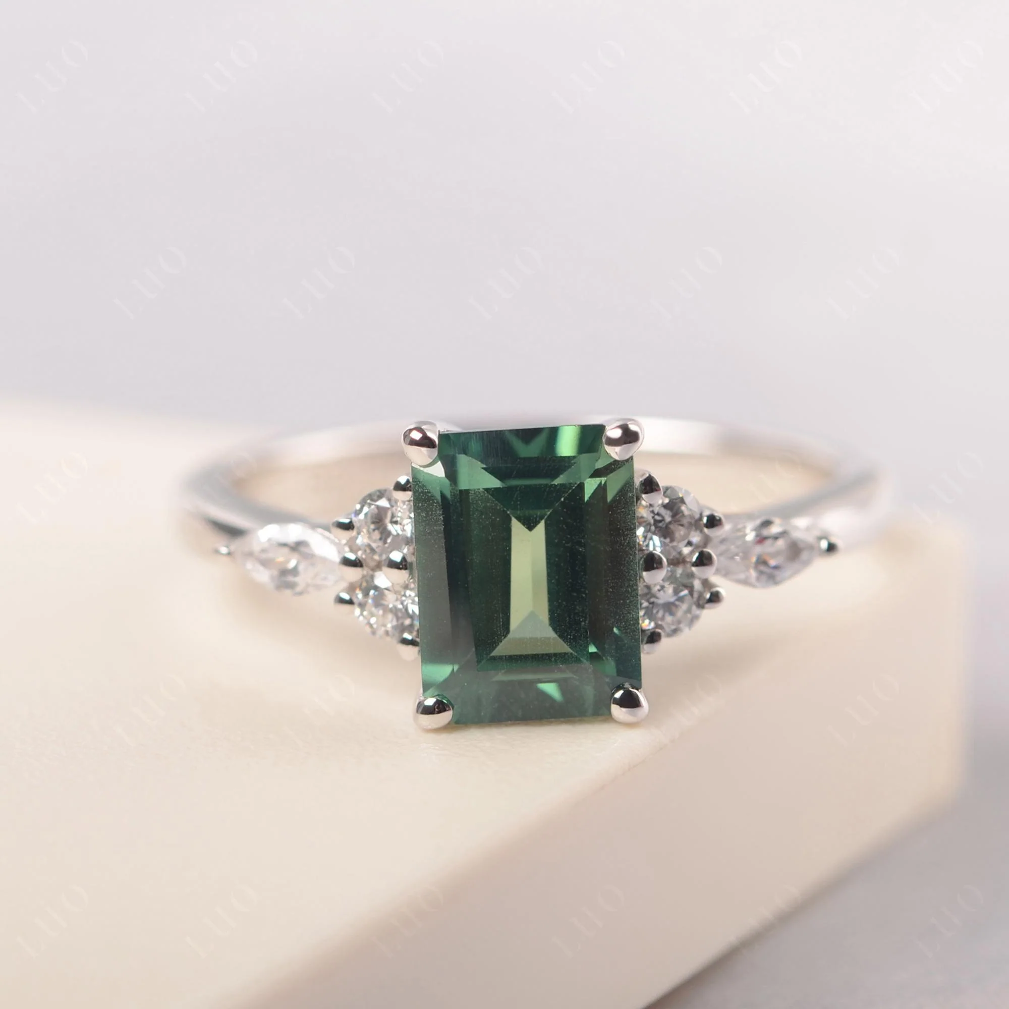 Simple Emerald Cut Green Sapphire Ring - Image 29