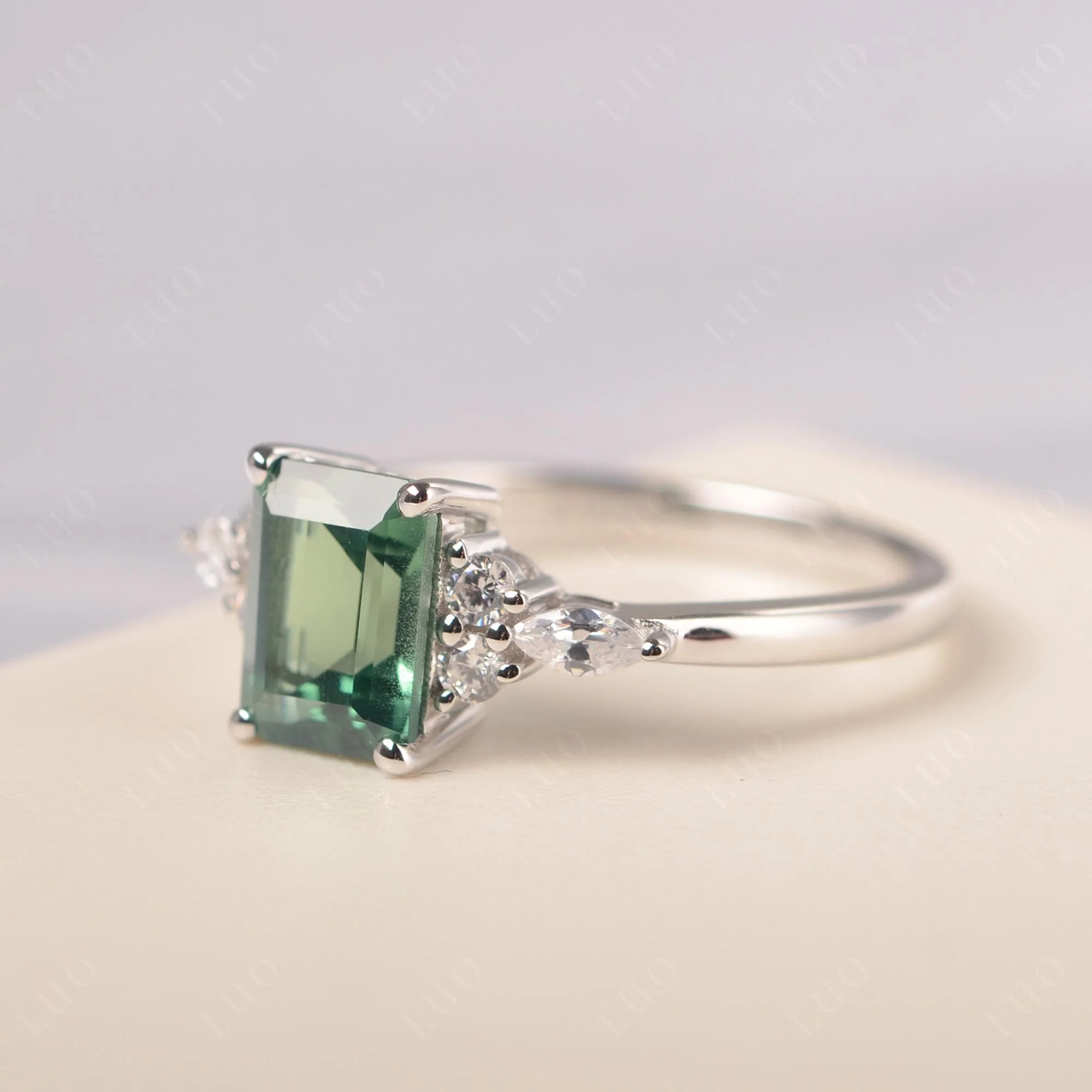 Simple Emerald Cut Green Sapphire Ring - Image 30