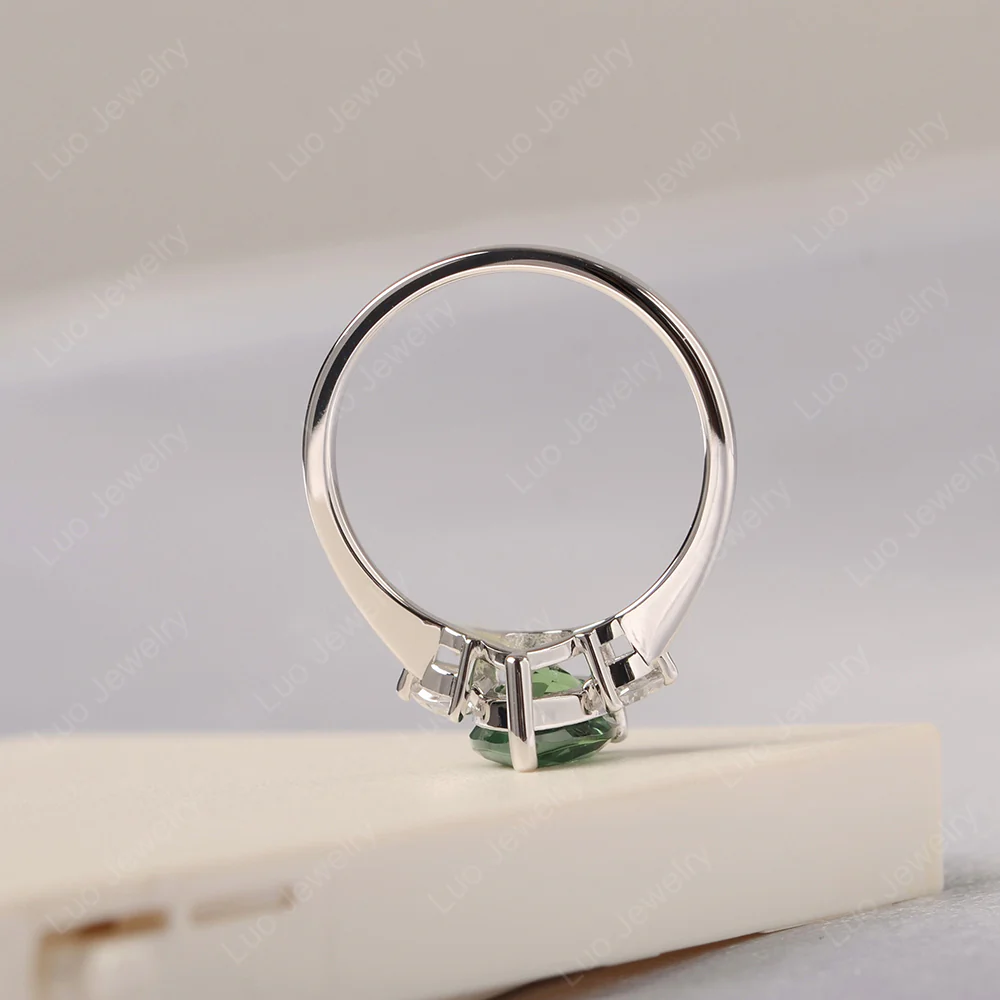 Teardrop Green Sapphire Trilogy Ring - Image 4