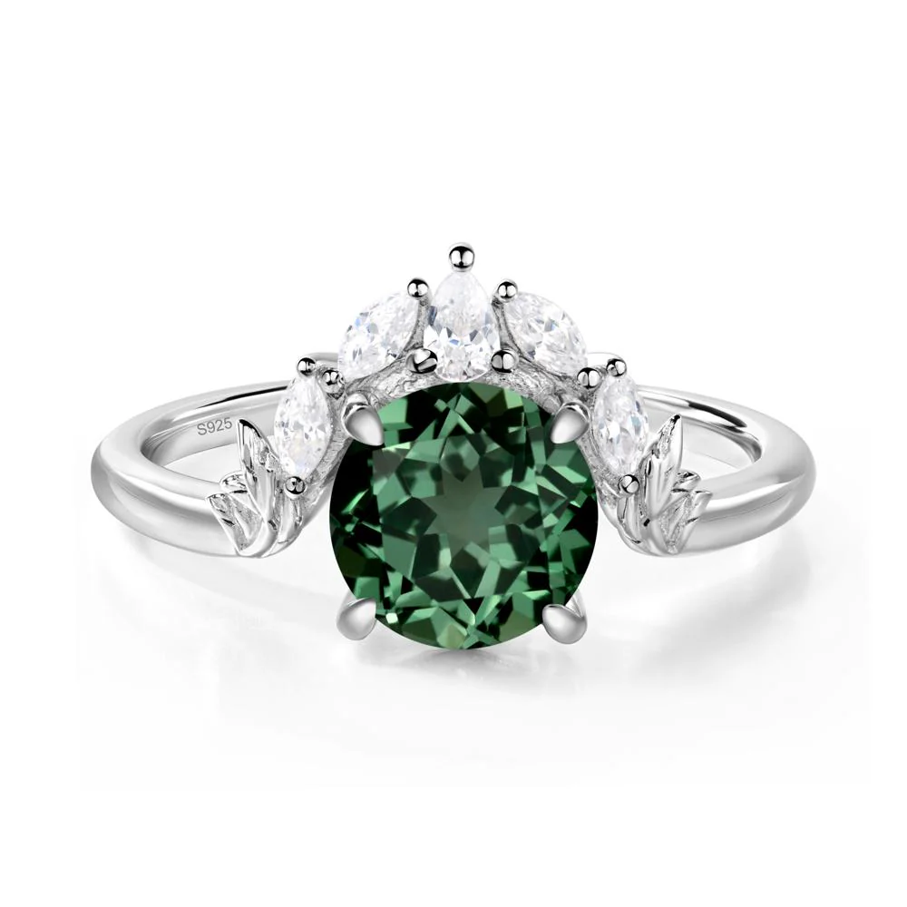 Green Sapphire Ring with Marquise Side Stone