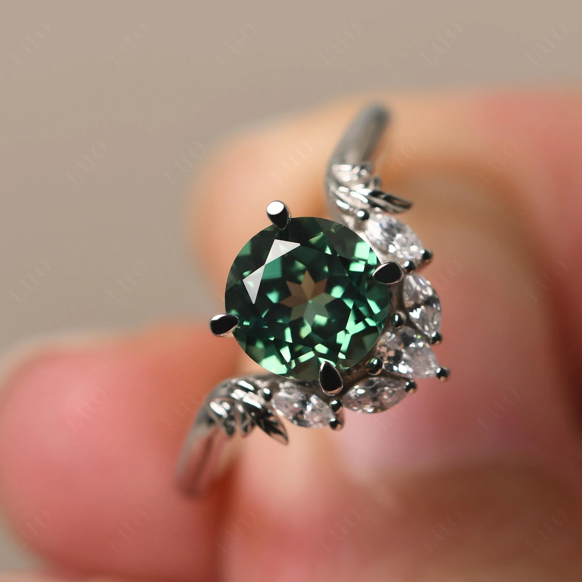 Green Sapphire Ring with Marquise Side Stone - Image 29