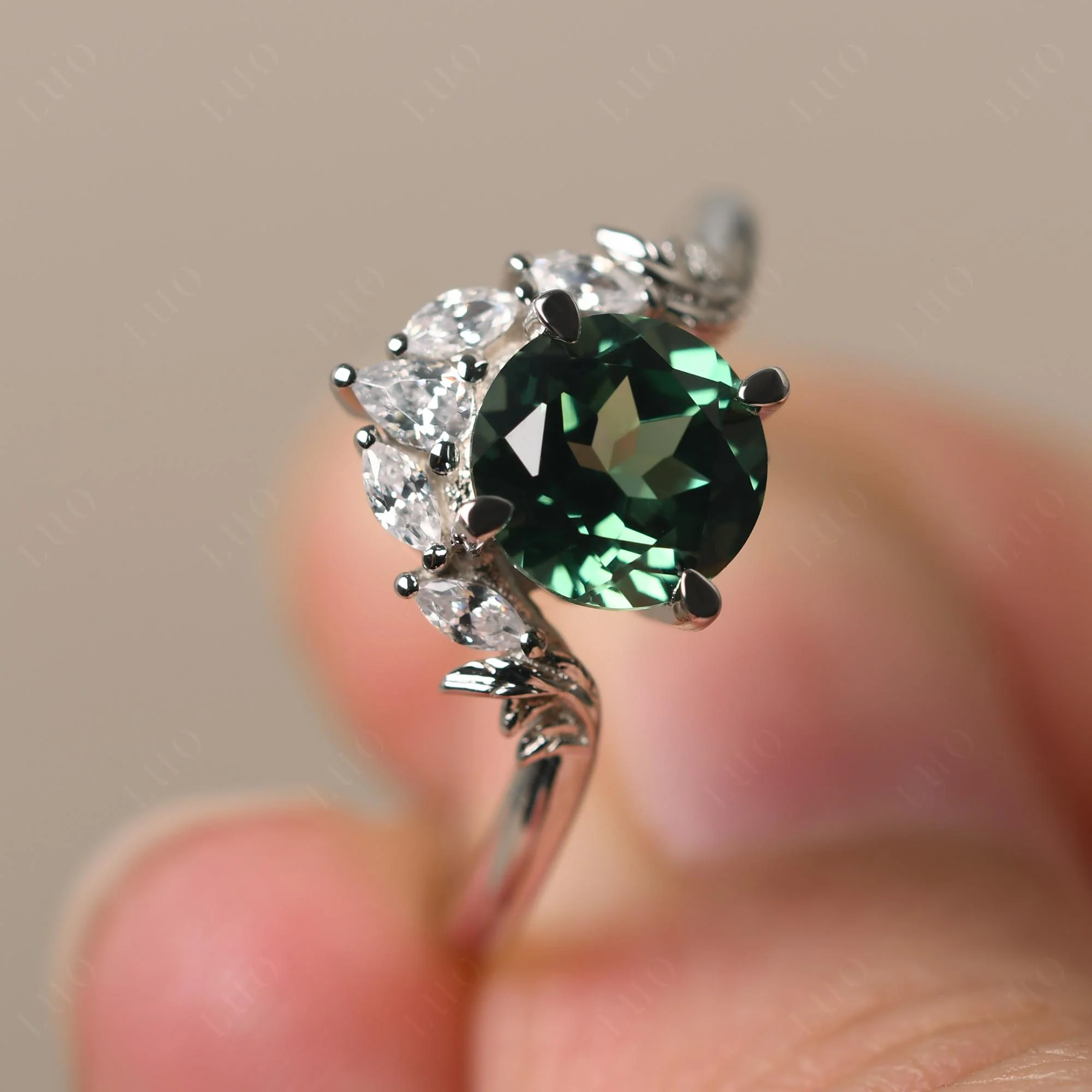 Green Sapphire Ring with Marquise Side Stone - Image 30