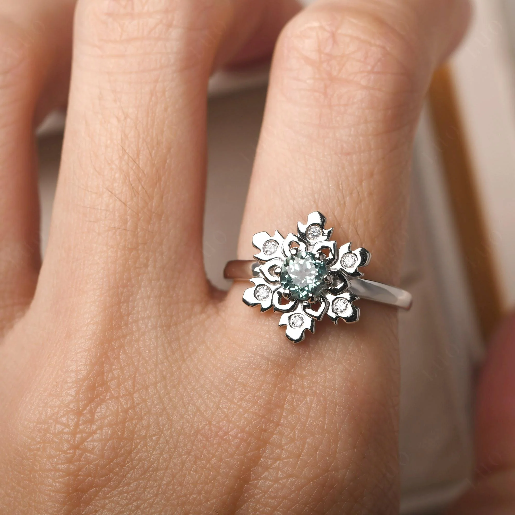 Green Sapphire Snowflake Ring - Image 14