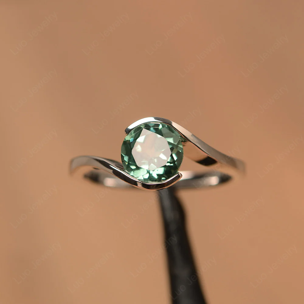 Green Sapphire Solitaire Bezel Set Engagement Ring
