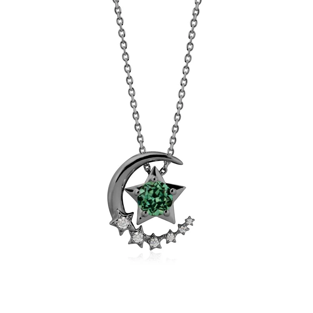 Green Sapphire Swinging Star and Crescent Moon Necklace - Image 7