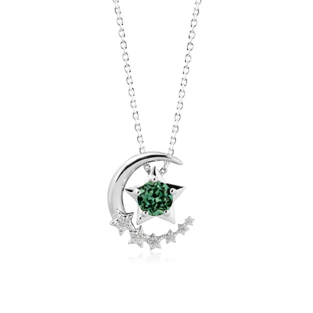 Green Sapphire Swinging Star and Crescent Moon Necklace - Image 9