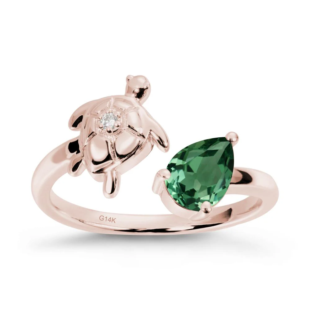 Green Sapphire Turtle Open Bypass Ring - Image 2