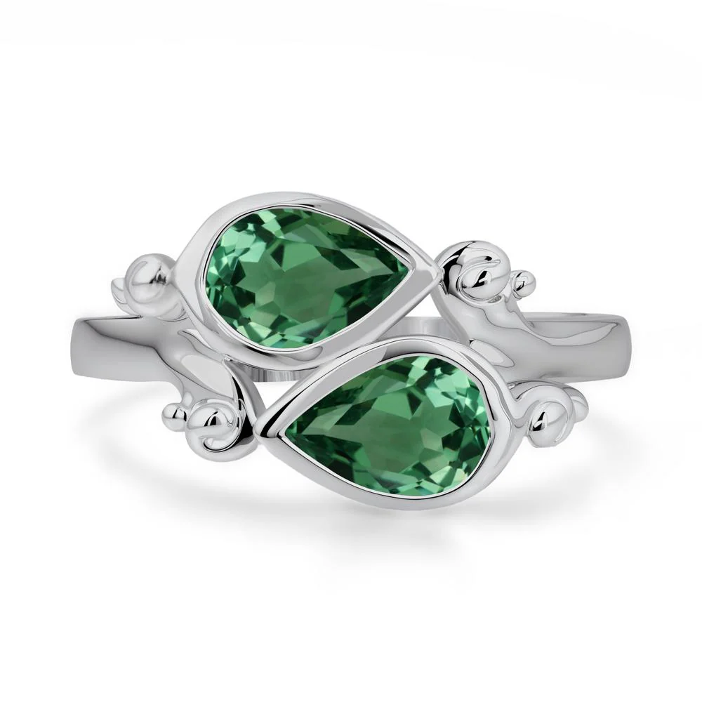 Green Sapphire Two Stone Bezel Set Ring - Image 3