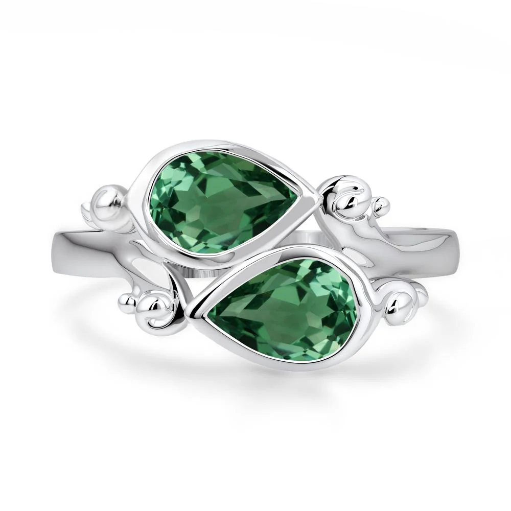 Green Sapphire Two Stone Bezel Set Ring - Image 7