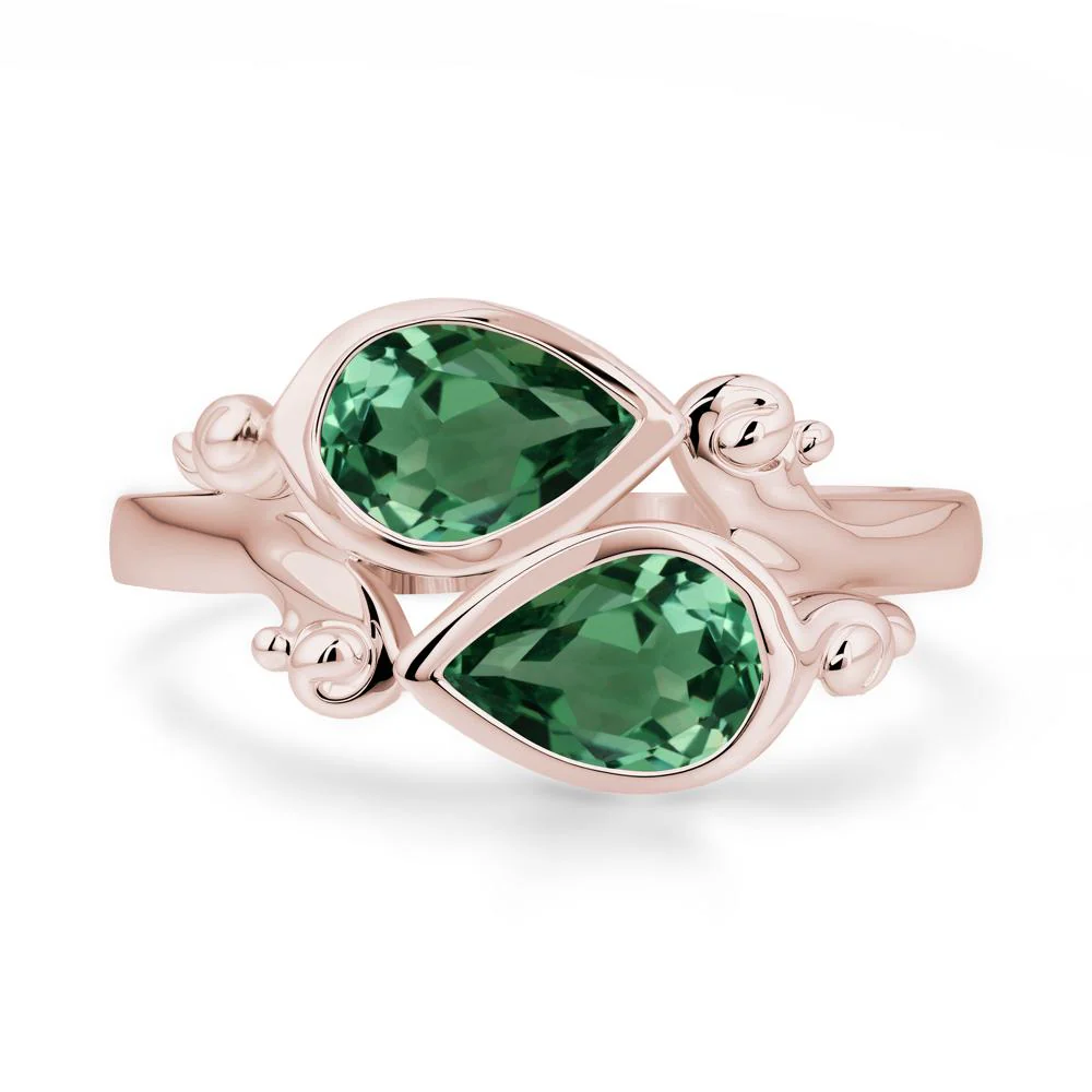 Green Sapphire Two Stone Bezel Set Ring - Image 9
