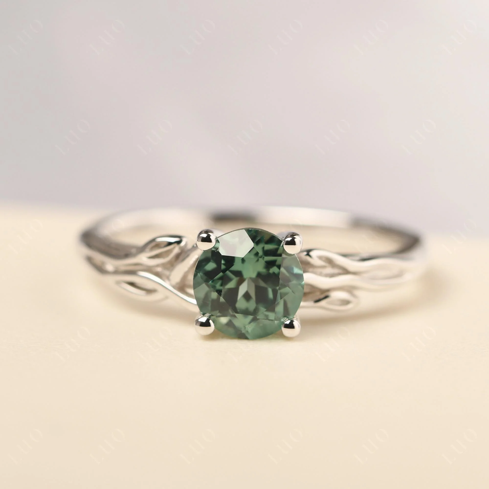 Petite Green Sapphire Tender Leaf Ring - Image 10