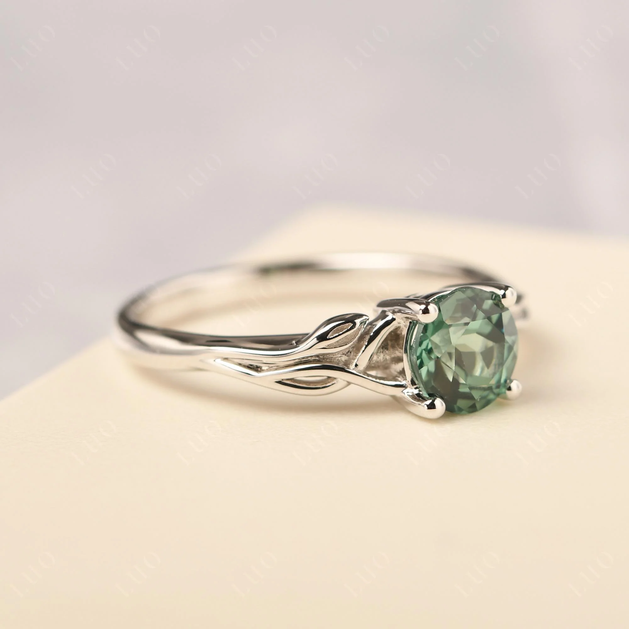 Petite Green Sapphire Tender Leaf Ring - Image 11
