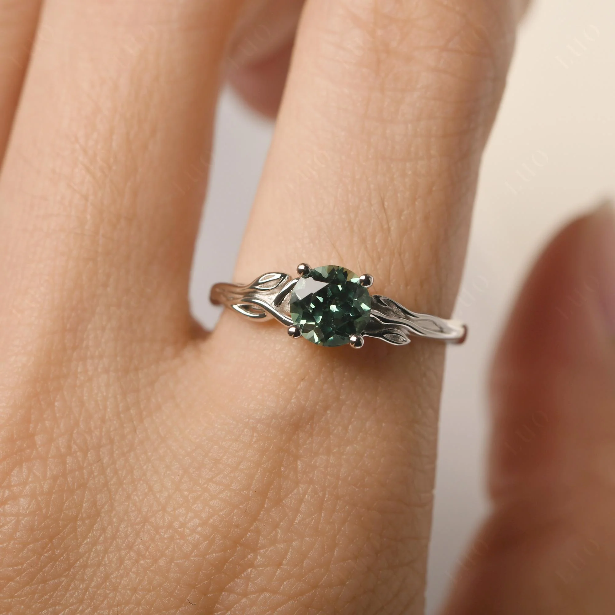Petite Green Sapphire Tender Leaf Ring - Image 14